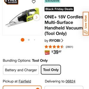 RYOBI ONE+ 18V Cordless Multi-Surface Vacuum - Black and Green